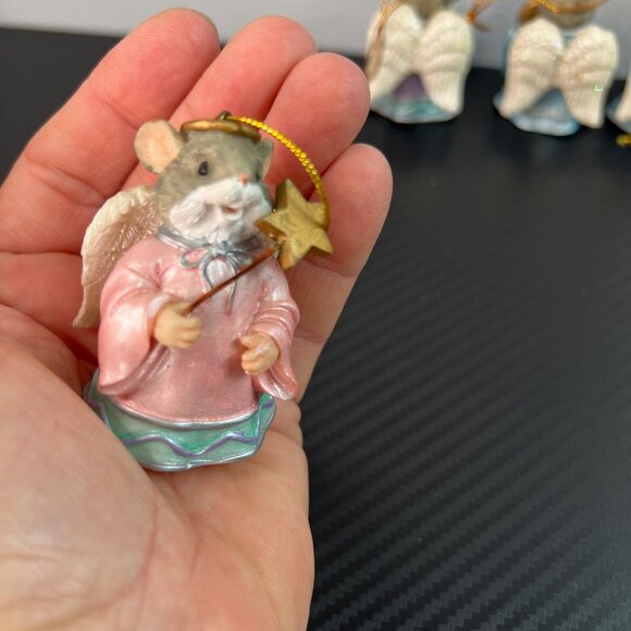 Vintage Angel Mouse Christmas Ornaments Set of 5 Pastel Gowns Harp Books Star - Picture 9 of 14